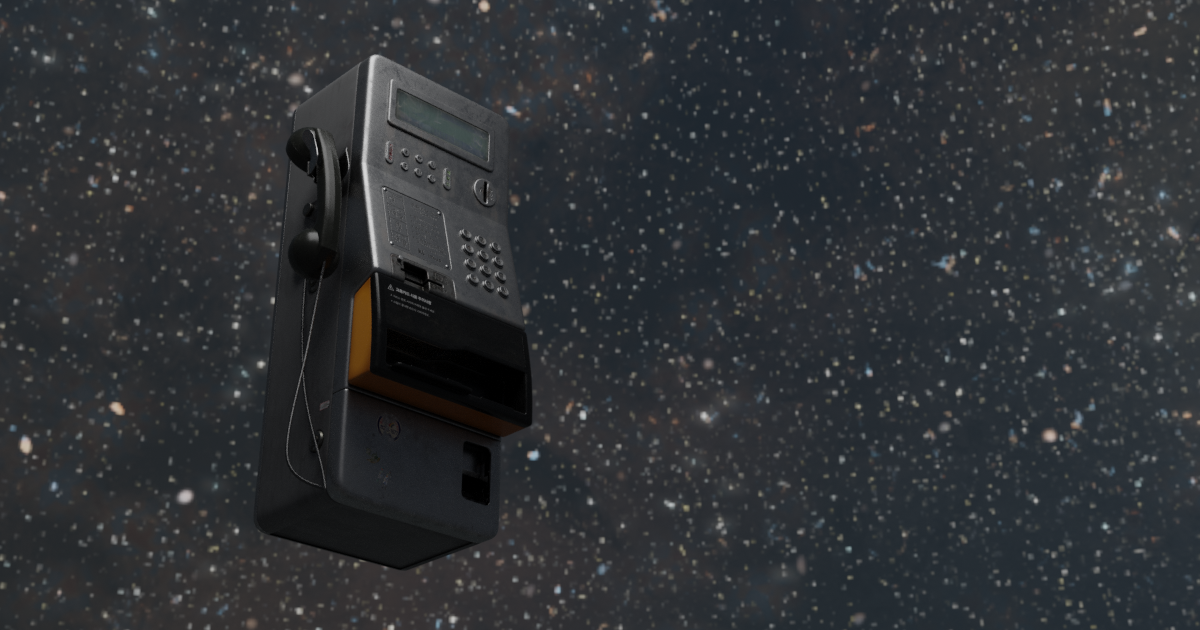 A payphone floating in a starfield.